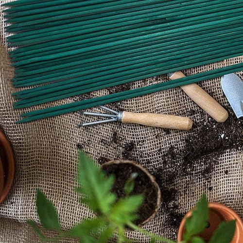 Miniatura 6 de 50 estacas de madera de 18 pulgadas para plantas de jardín, tomate, estacas y soportes para plantas en maceta, viene con 100 lazos verdes