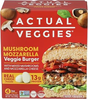 Actual Veggies Frozen Veggie Mushroom Mozzarella Burgers - 12oz Plant-Based Meatless Patties with Clean Ingredients