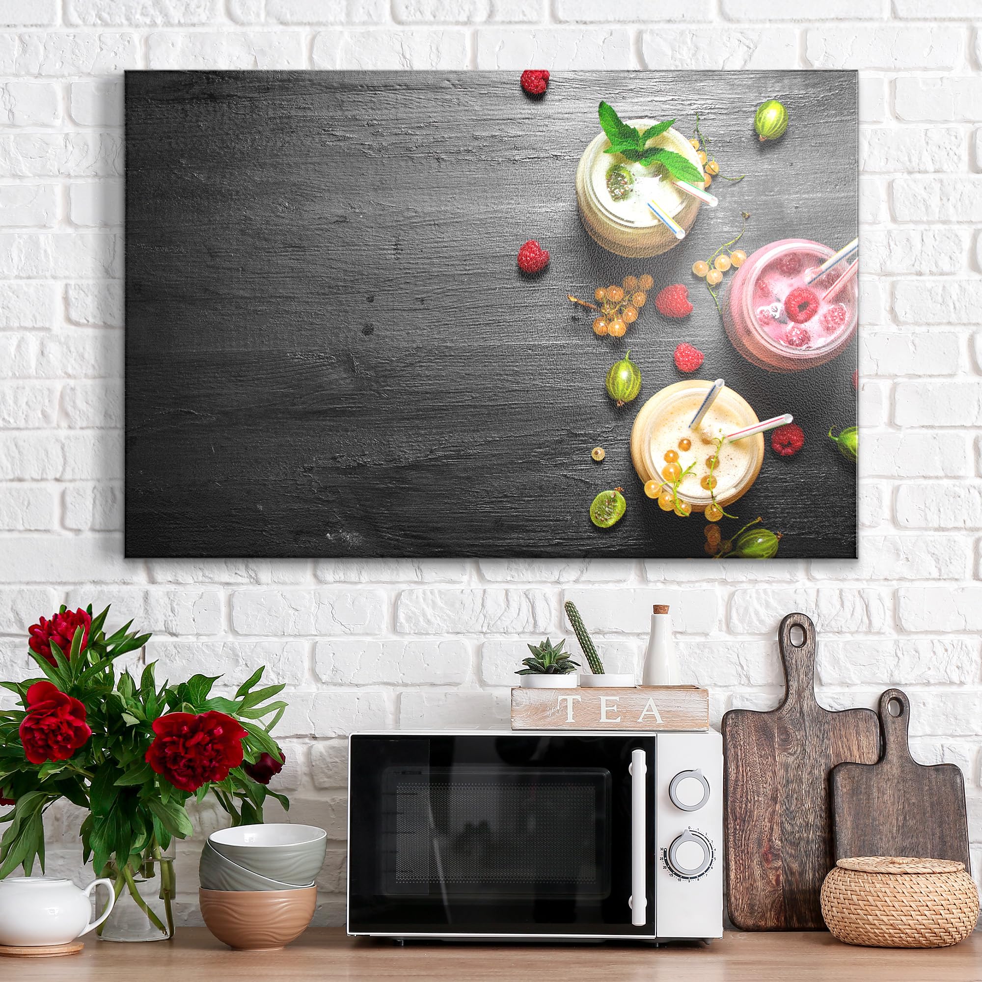 DEQORI Metall Magnettafel | 60x40 cm cm groß | Motiv Smoothies auf Schiefer | Whiteboard für alle Magnete | Magnetboard Wand-Tafel für Küche & Büro | Design Magnetwand Pinnwand magnetisch
