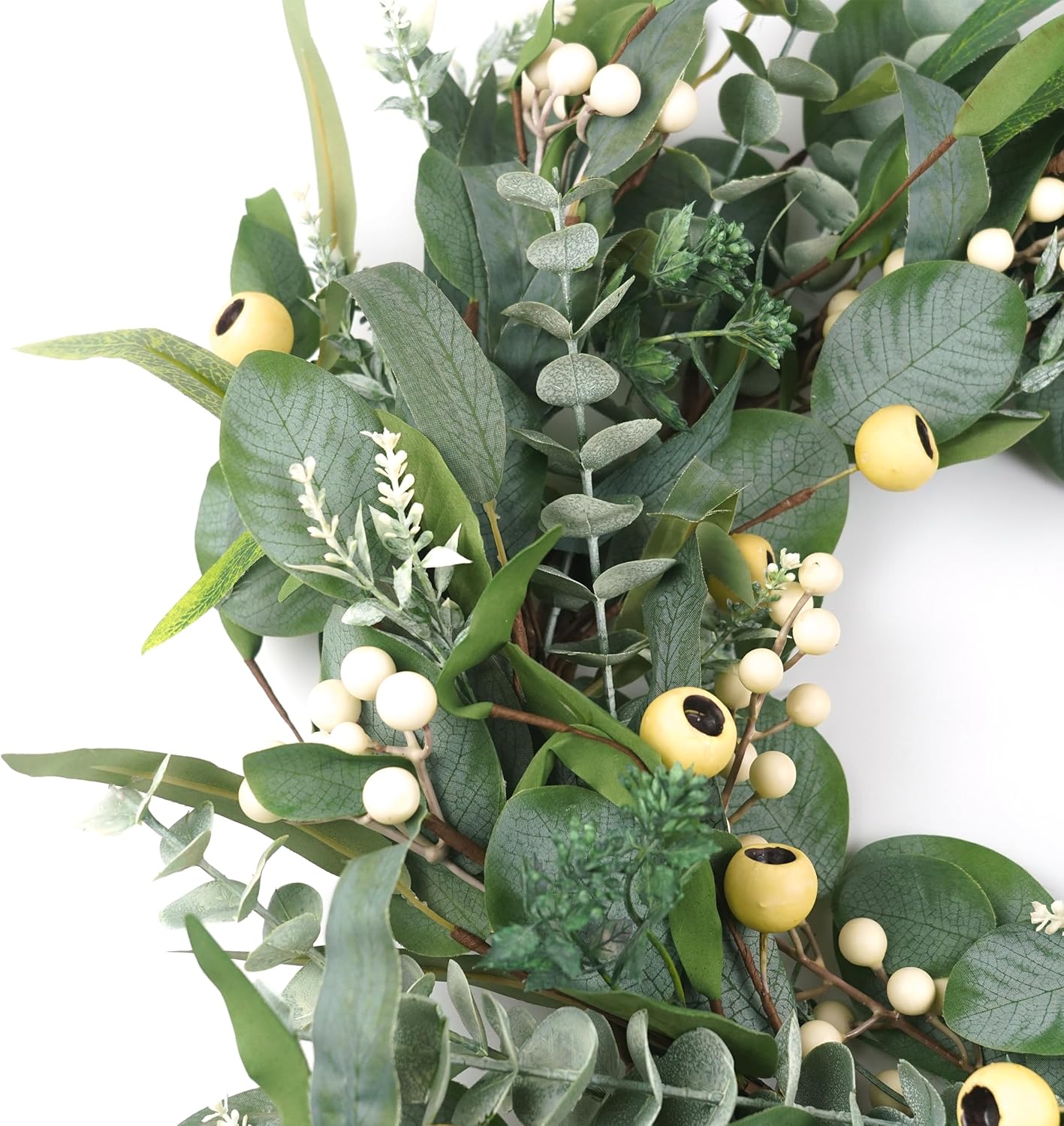 Wreaths for Front Door 22 Inch, All Season Greenery Wreath Olive Eucalyptus Leaves and White Mixed Berry for Indoor Outdoor Farmhouse Home Porch Wall Window Festival Wedding Decor - Image 4