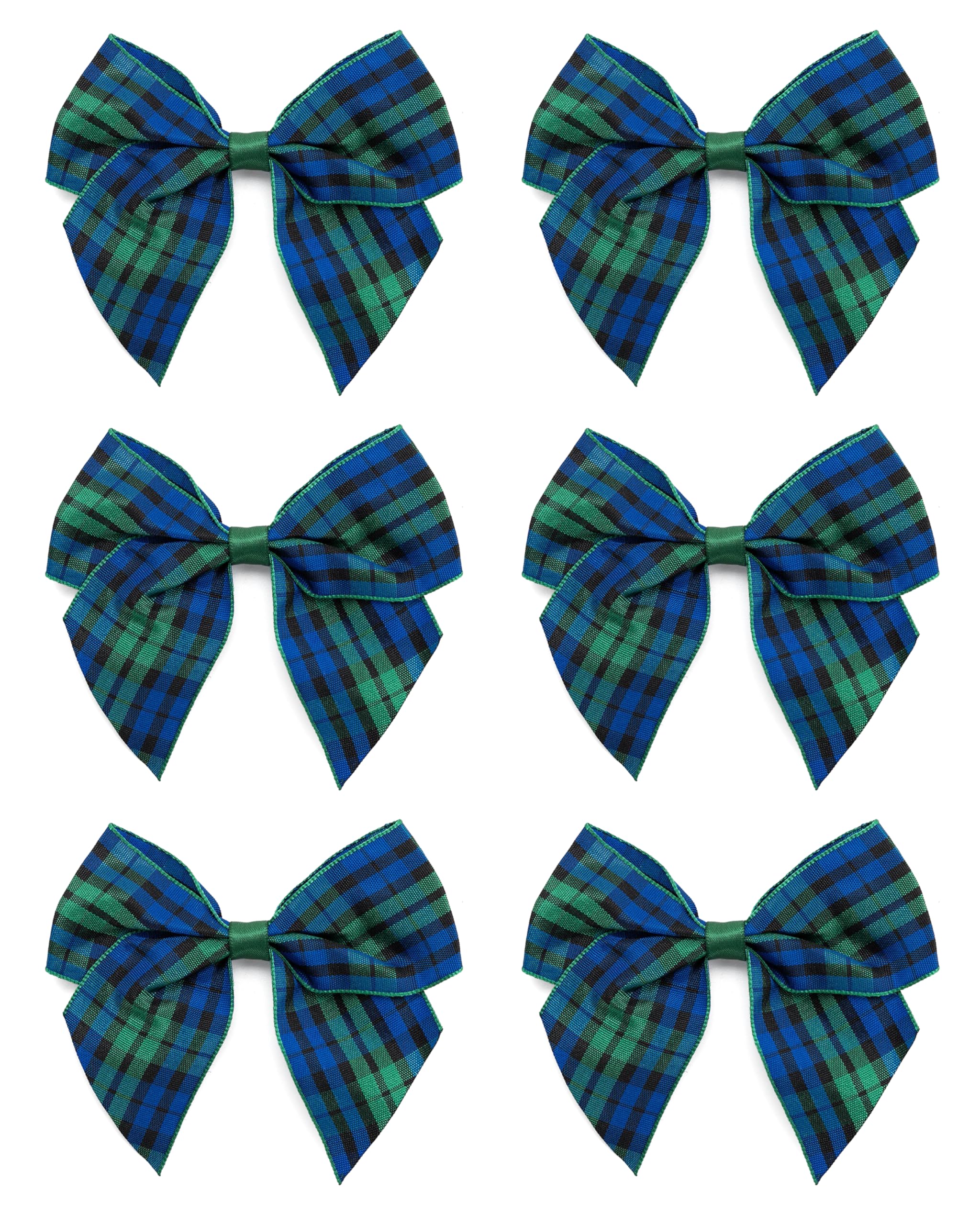 Italian Options Large Tartan Ribbon Bows, Self-Adhesive Christmas Ribbon Bow for Crafting, Gifts, Christmas Tree Decorations, Hampers, Wreaths, Hair Bows, Green/Blue, 6 Pack, 10 cm