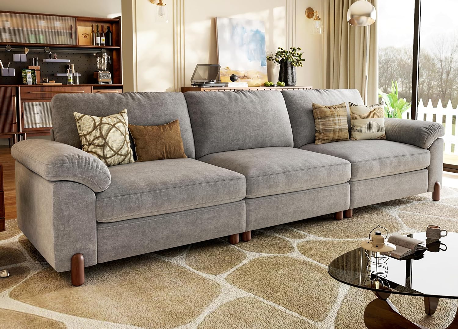 SITJOY 118" Oversized Sectional Couches for Living Room, Extra Large Deep Seat Modular Sofa with Washable Covers, Wide Couch, 3 Seater Couch, Chenille in Light Gray