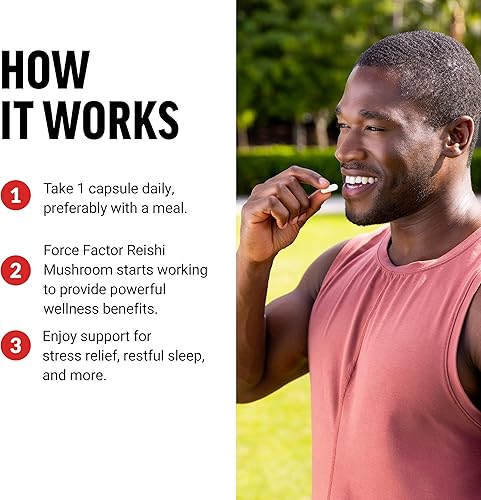 Miniatura 4 de FORCE FACTOR Suplemento de hongos Reishi, suplemento para aliviar el estrés y suplemento de apoyo para dormir hecho con extracto de hongo Reishi,