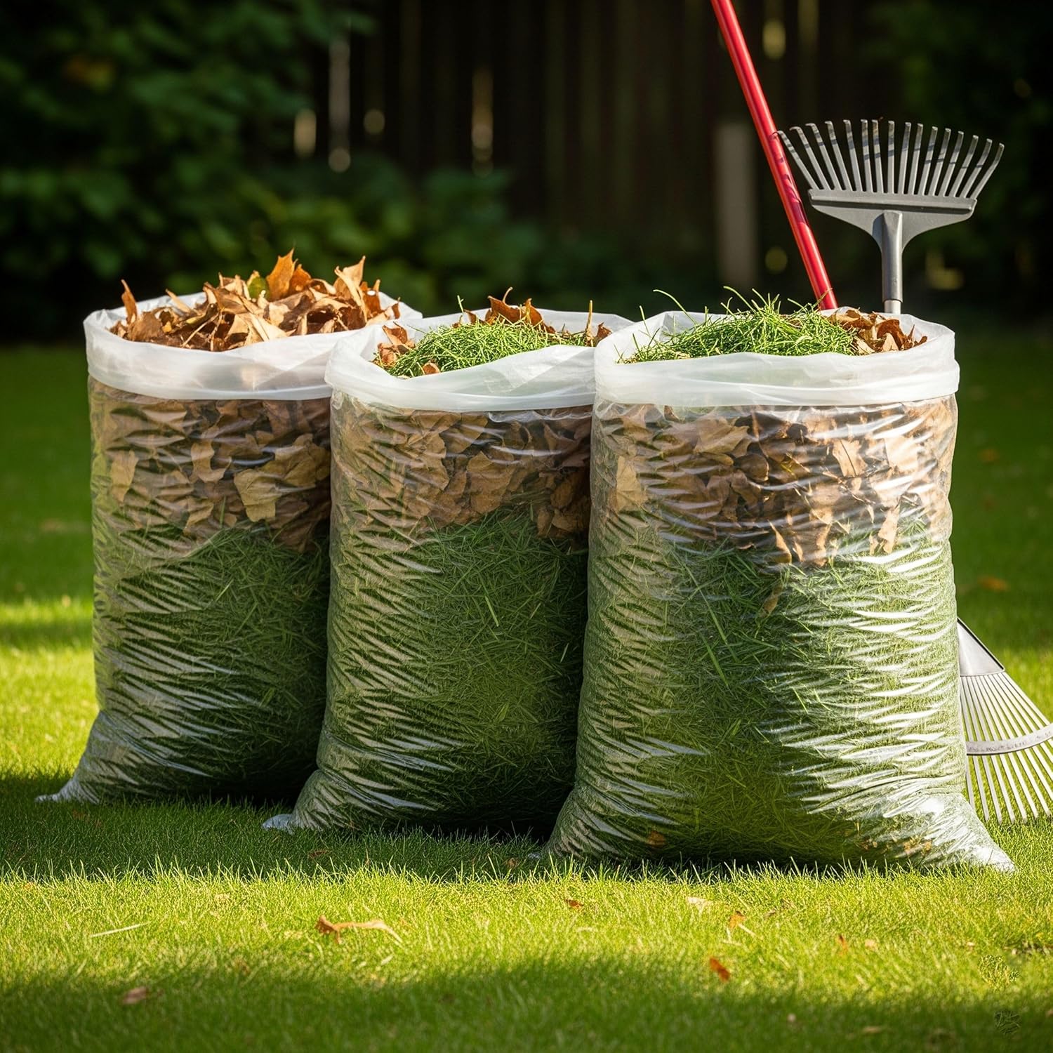 EcoQuality 46 Gallon Heavy Duty Clear Large Trash Bags (140 Count) - Yard Trash Bags, Great for Leaves, Lawn and Leaf Bags, Recycling Garbage Bags, 1.5 Mil (46 Gallon - 140 Count)