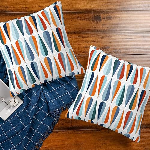 Miniatura 7 de Juego de 2 fundas de almohada con formas de gota de mediados de siglo, estilo retro moderno, juego de 2 fundas de almohada súper suaves de 18 x 18