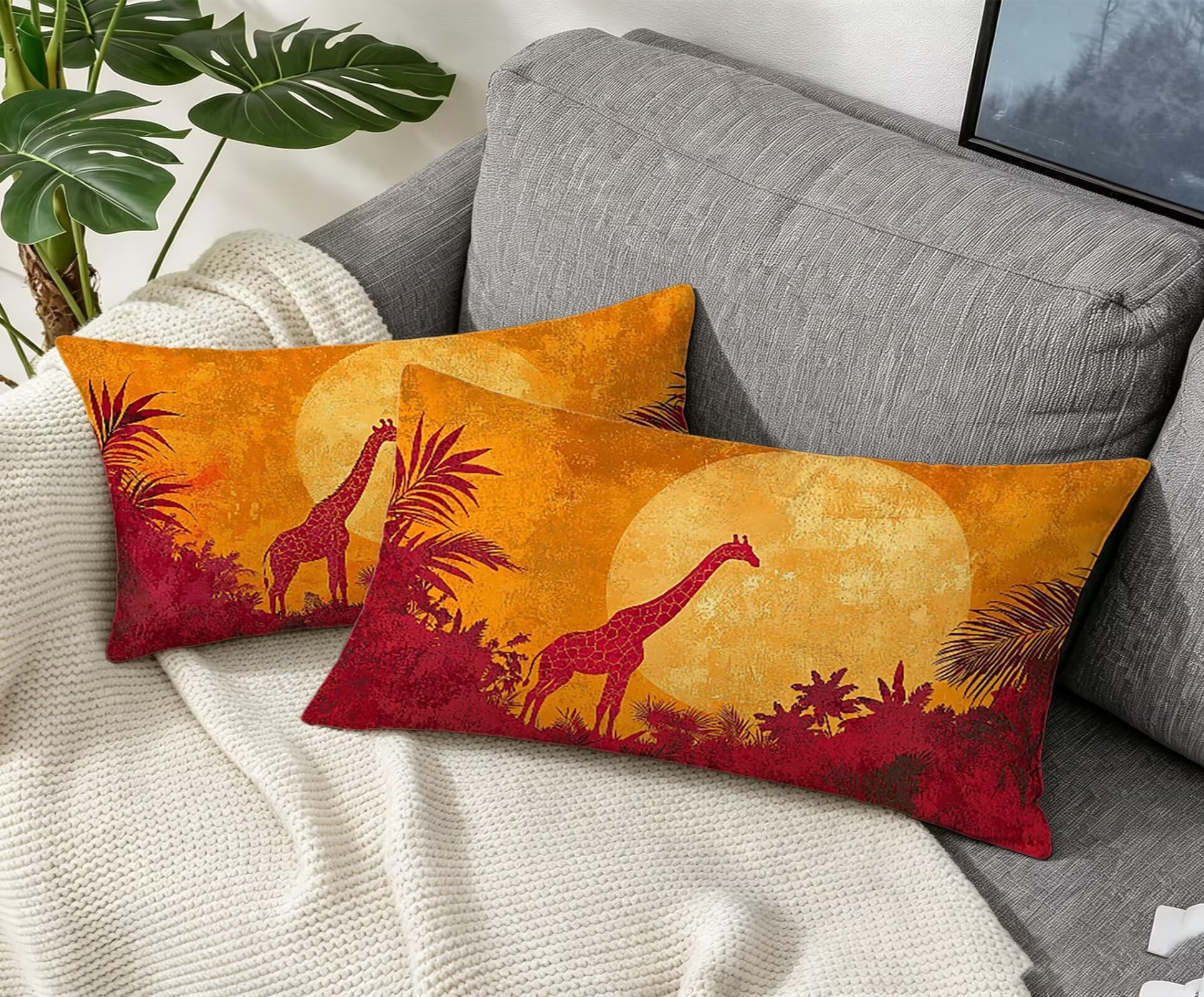 Orange Kissenbezug 60x80 Sonnenaufgang Kopfkissenbezug 2er Set,Wohnaccessoires & Deko,Weich und Atmungsaktiv Samt Stoff mit Verstecktem Reißverschluss für Bett Sofa Kissen Dekokissen-85859