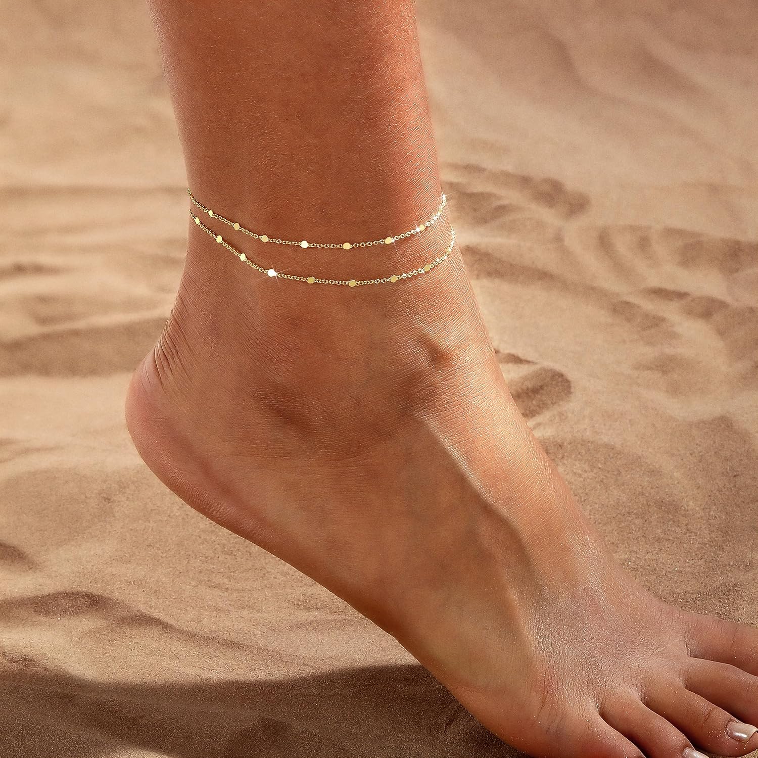Warshion Ankle Bracelets for Women - 14K Gold Plated Waterproof Gold Anklet Delicate Chain Women's Anklets Summer Beach Pearl Jewelry Layering Gift Non Tarnish