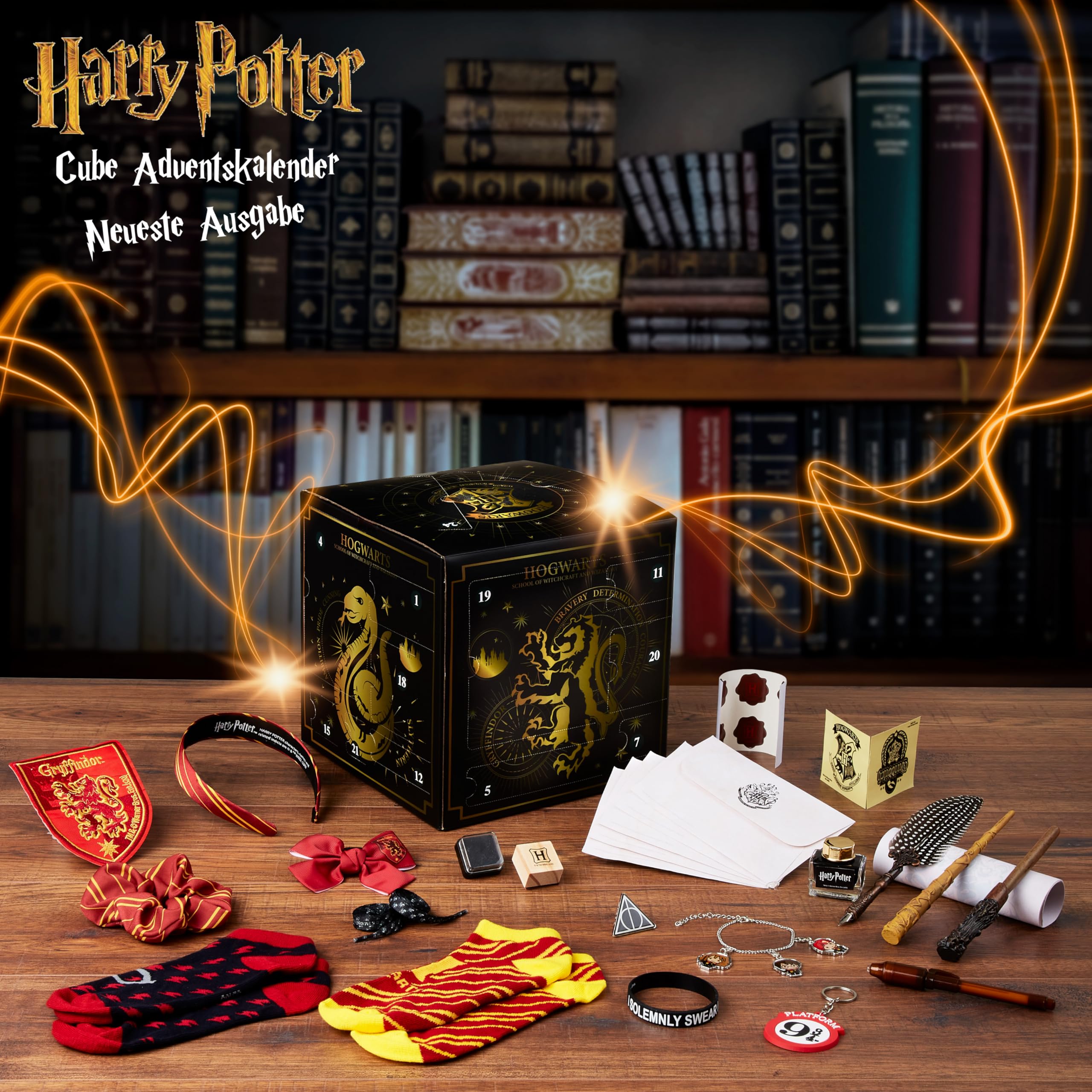 Harry Potter Adventskalender 2025 Kinder, Countdown Kalender mit 24 Überraschungen, Schmuck, Haarschmuck Mädchen, Schreibwaren Set, Geschenk Idee (Schwarzer Würfel)