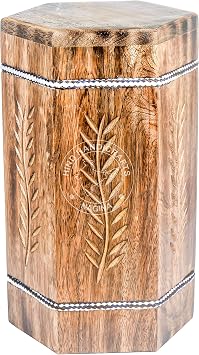Border Engraved Cremation Urns for Human Ashes Adult, Burial Urns for Columbarium, Wooden Box Funeral Urns for Human Ashes Large 250 Cubic Inches, Antique 2