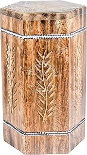 Hind Handicrafts Border Engraved Cremation Urns for Human Ashes Adult, Burial Urns for Columbarium, Wooden Box Funeral Urns for Human Ashes Large (250 Cubic Inches, Antique 2)