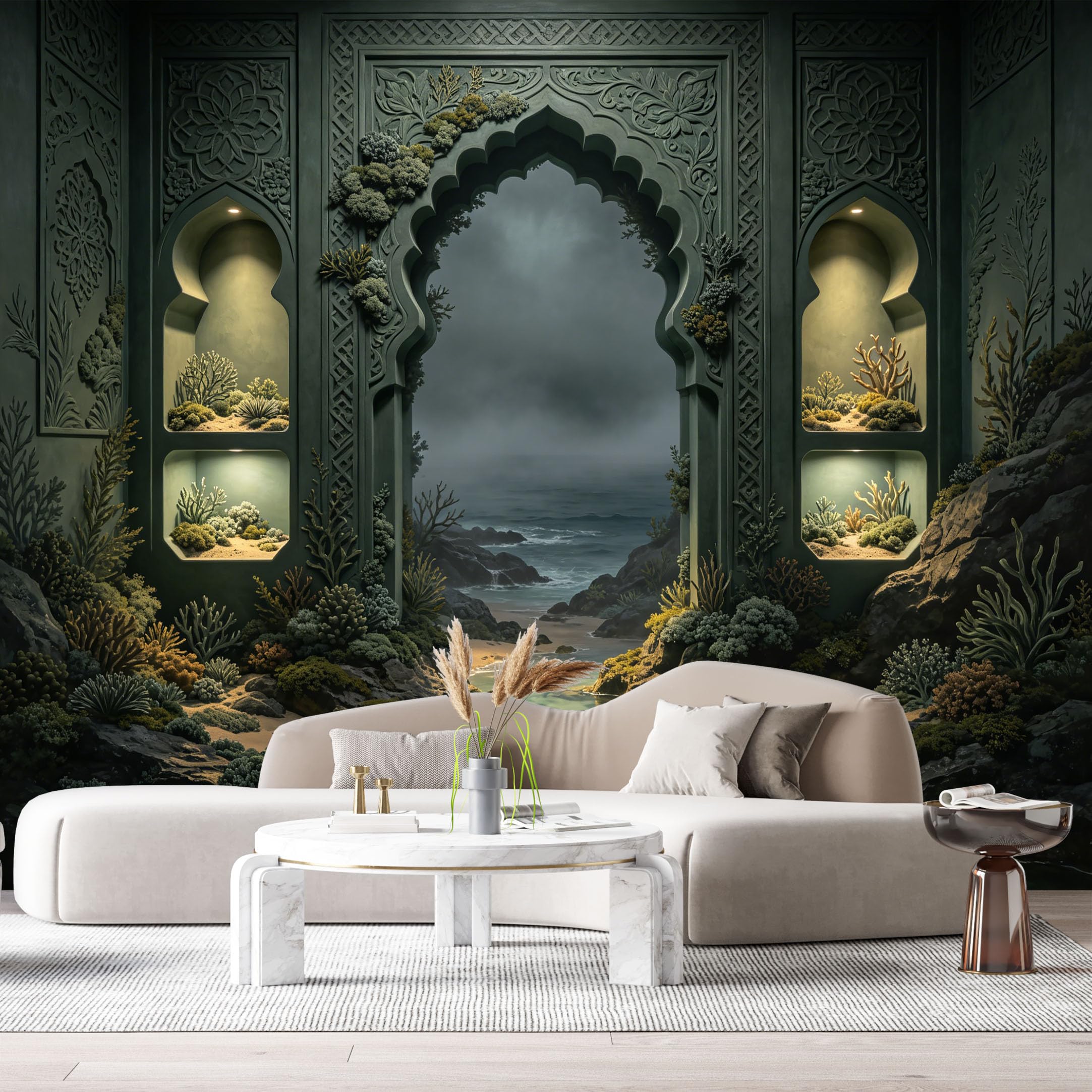 Custom Size Wall Murals Arch Coastal Seascape Ocean Marine 3D Trompe L'Oeil SelfAdhesiveWall Fabric Removable Wallpaper Wall Decor for Living Room Bedroom Bathroom