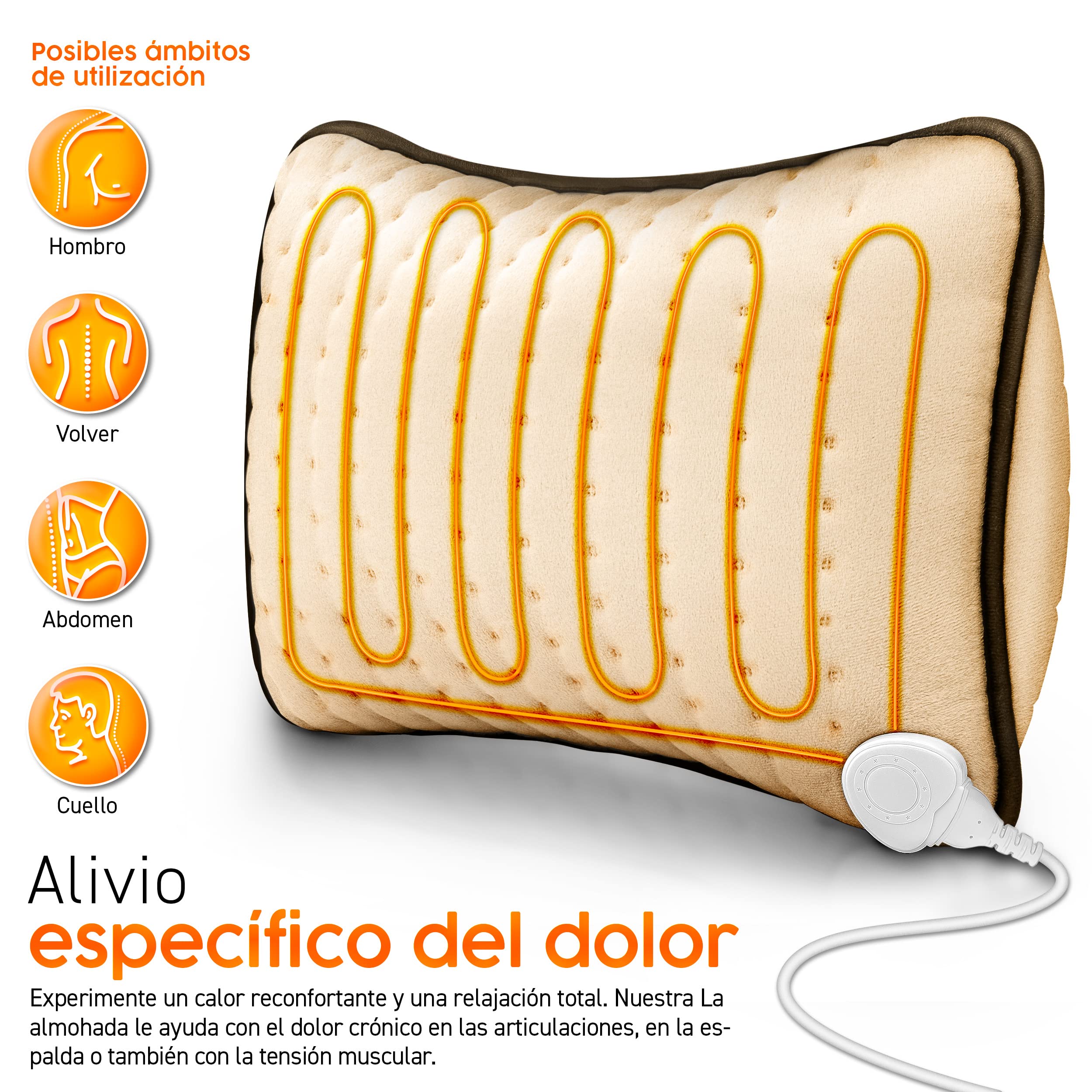 sinnlein Almohadilla Eléctrico con Relleno 100 W | Cojín Térmica Espalda, Hombros y Cuello | Almohada Eléctrica con 3 Niveles de Temperatura y Apagado Automático (Beige)