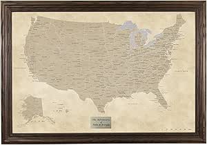 Travel Tracking Map Personalized Push Pin World Map - Brown Frame Travel Map With E 696070