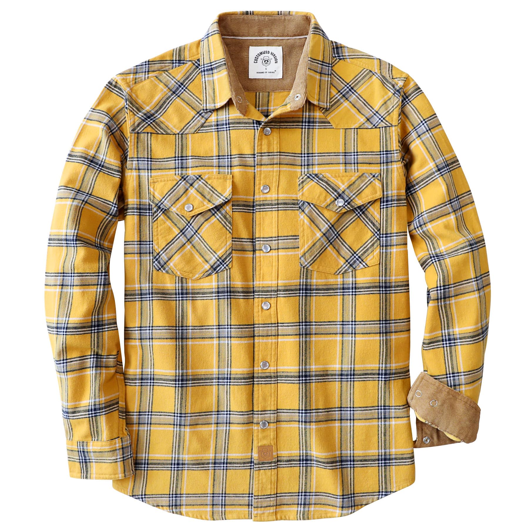 Dubinik® 6 oz Flanellhemd Herren Langarm Druckknopf Freizeithemden Western Hemd Cowboy Two Pocket Snap Shirt Regular Fit
