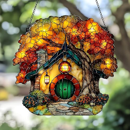 Vista 3 de Tropical Pineapple Blossoms Acrylic Suncatcher - Faux Handmade Stained Glass Window Hanging Ornament for Display, Home Decor & Gift Idea for