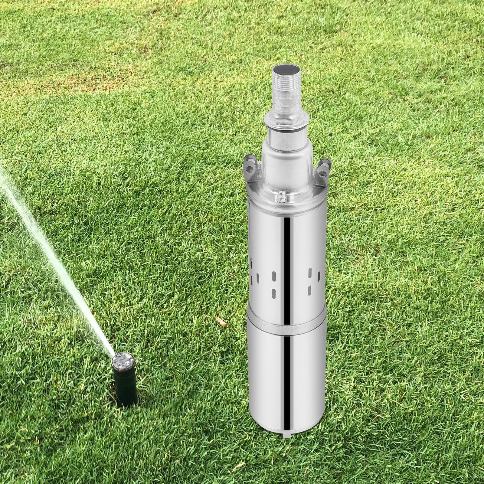 Pompa dell'acqua solare da 200 W, pompa sommergibile in acciaio inox, portata massima 1,5 m³/H, profondità di immersione 17 m, per l'irrigazione agricola, il giardino, argento 7,8 x 38,5 cm