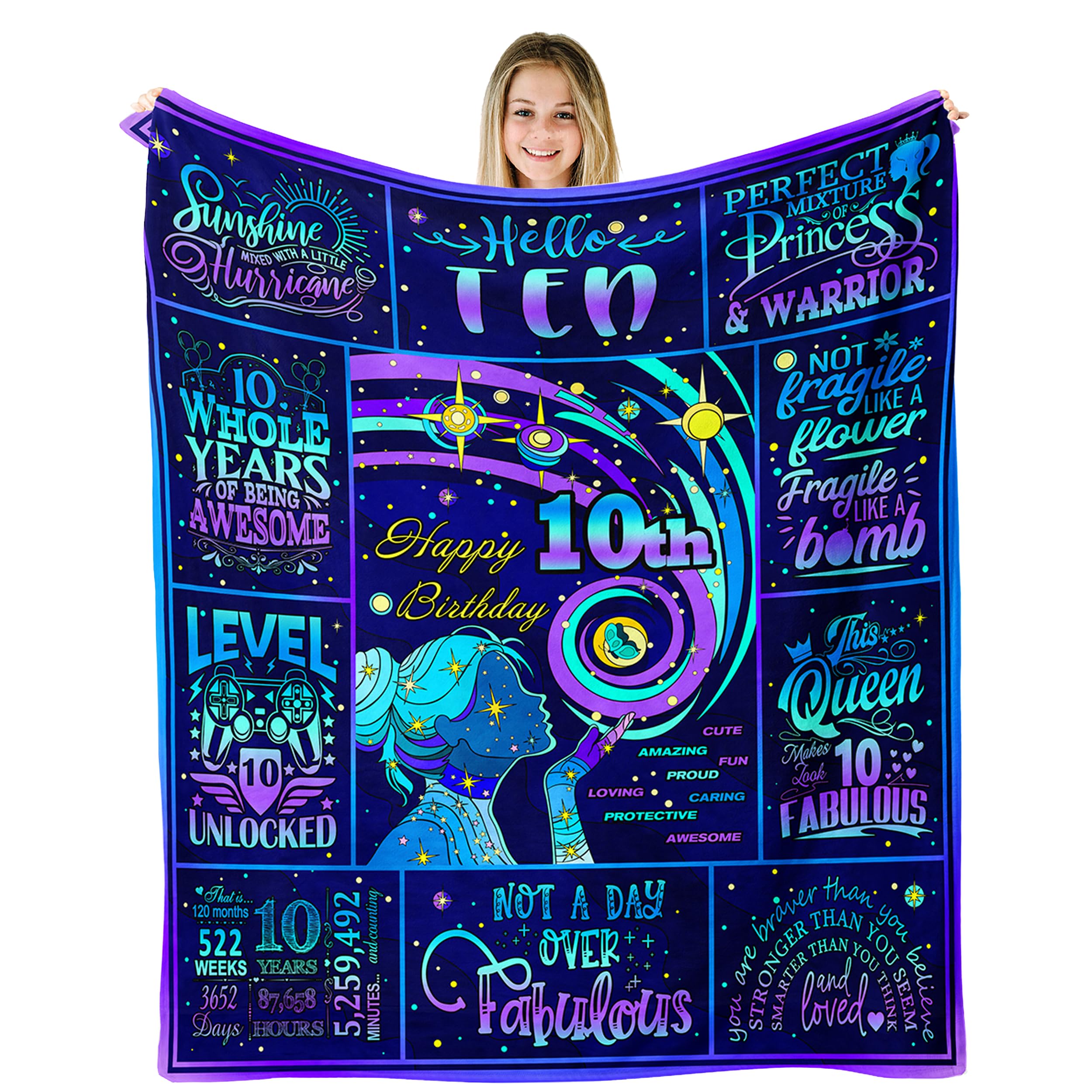 Taigzier 10 Year Old Girl Birthday Gifts Blanket, Gifts for 10 Year Old Girls, 10th Birthday Gift for Girls, Double Digits 10th Girl Bday Gift Ideas Decorations Throw Blanket 50