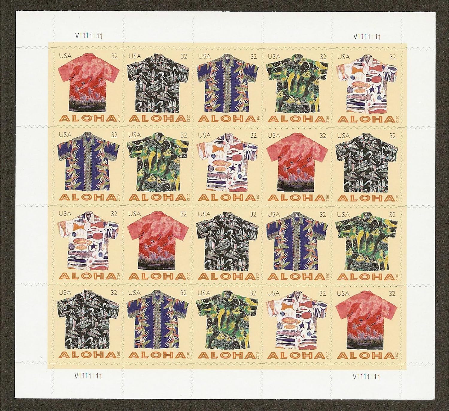 Aloha Shirts Sheet of 20 Mint NH US Postage 32c Stamps 4592-4596