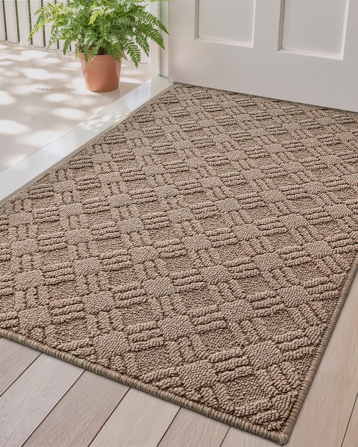 Photo 1 of LUMI Indoor Door Mat, Absorbent Non-Slip Thin Doormat, Washable Door Mats, Woven Pattern Inside Floor Mat, Ideal for Entryway, Front Door, Home Decor, 32"x48", Woven Taupe