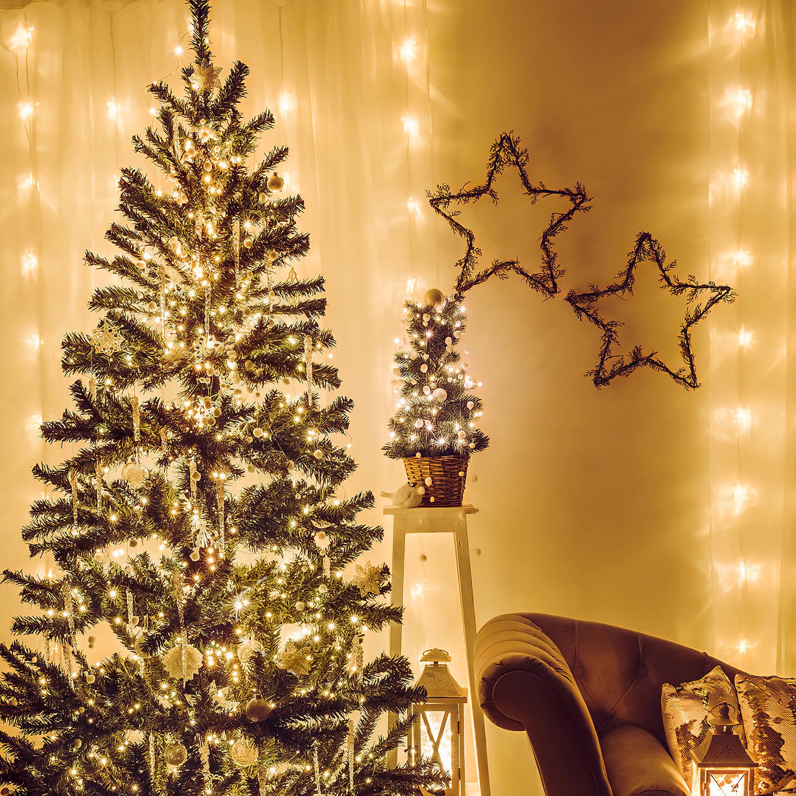 Adorno de Pared en Forma de Figura de Cinco Puntas de Hierro Dorado para Decoración Navideña, Seguro y Libre de Óxido, Adecuado para Oficinas y Adornos de Árbol de Navidad
