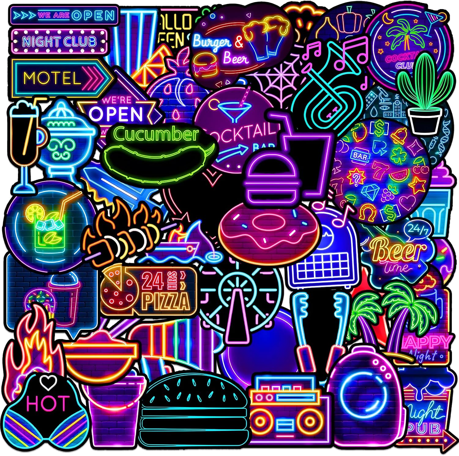 Amazon.com: Water Bottle Stickers 100pcs Cool Neon Stickers Bulks ...