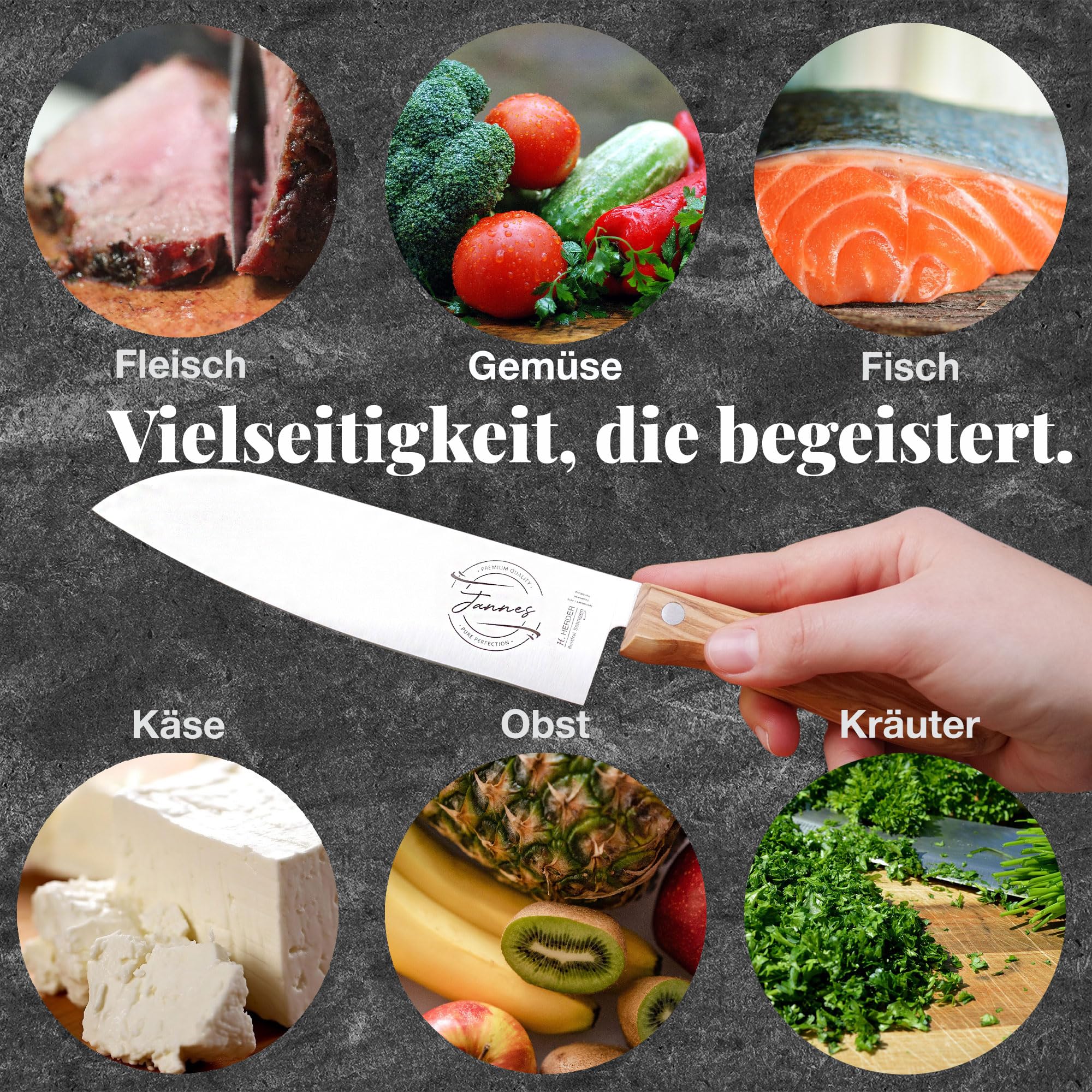 LOOXIS Personalisiertes Santokumesser mit Namen Graviert - H. Herder, Solingen, 17 cm Klinge, Made in Germany, handgeschliffen, Olivenholzgriff, Geschenk für Männer Weihnachten, Geburtstag, Vatertag