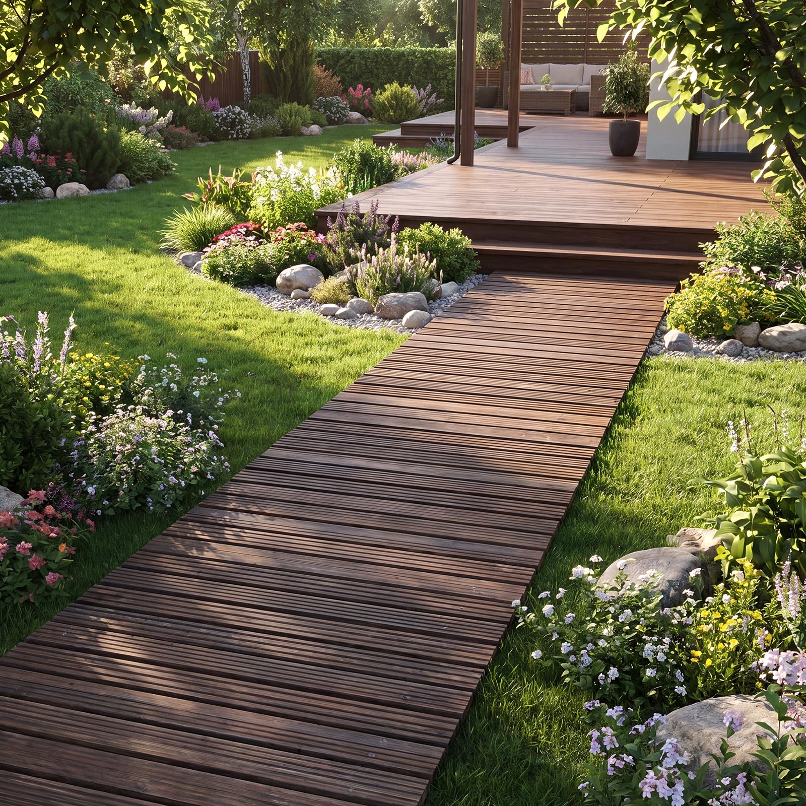 COSTWAY Allée de Jardin en Bois de 367 cm avec Fil d'acier (Marron)