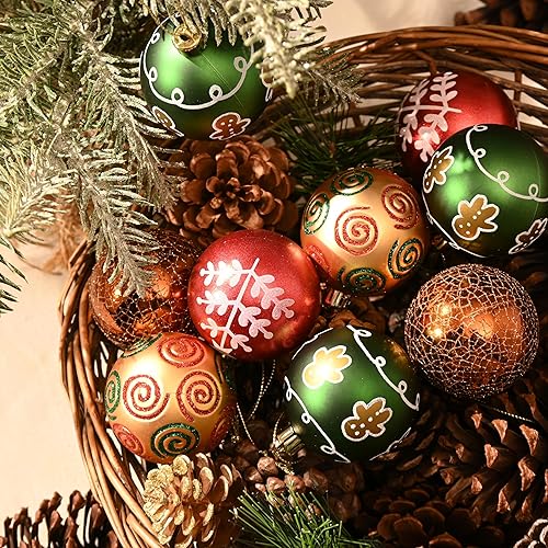 Miniatura 6 de DecorbyHannah Adornos de Navidad, oro rojo, verde, 9 unidades, 2.32 pulgadas, inastillables, tema de pan de jengibre, colgantes, 9 unidades