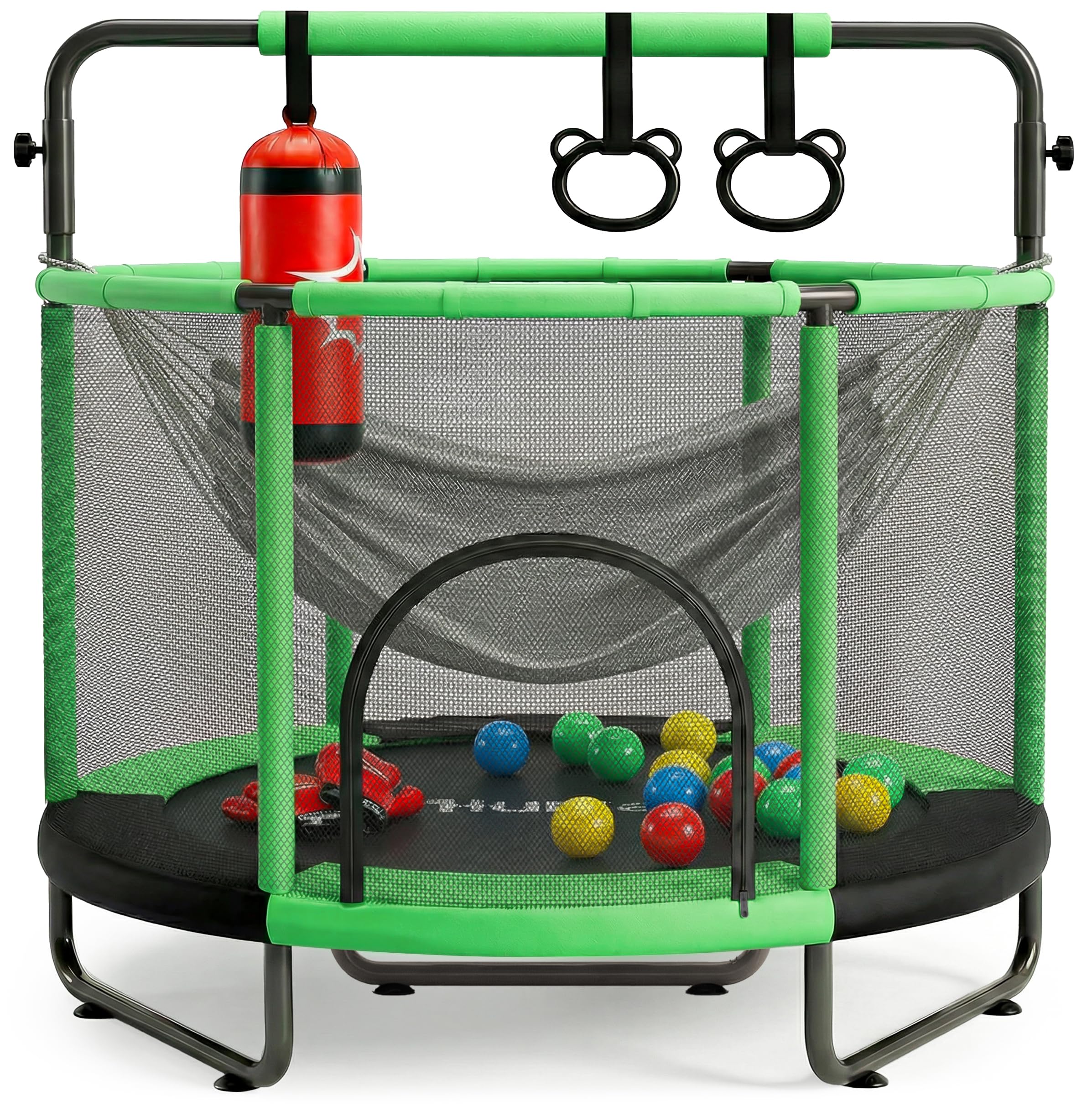Hurtle Kindertrampolin - 140 cm mit Sicherheitsnetz – Trampolin Kinder Indoor Outdoor mit Haltestange, Schaukel, Ringe, Boxsack und Bällen bis 200 kg belastbar