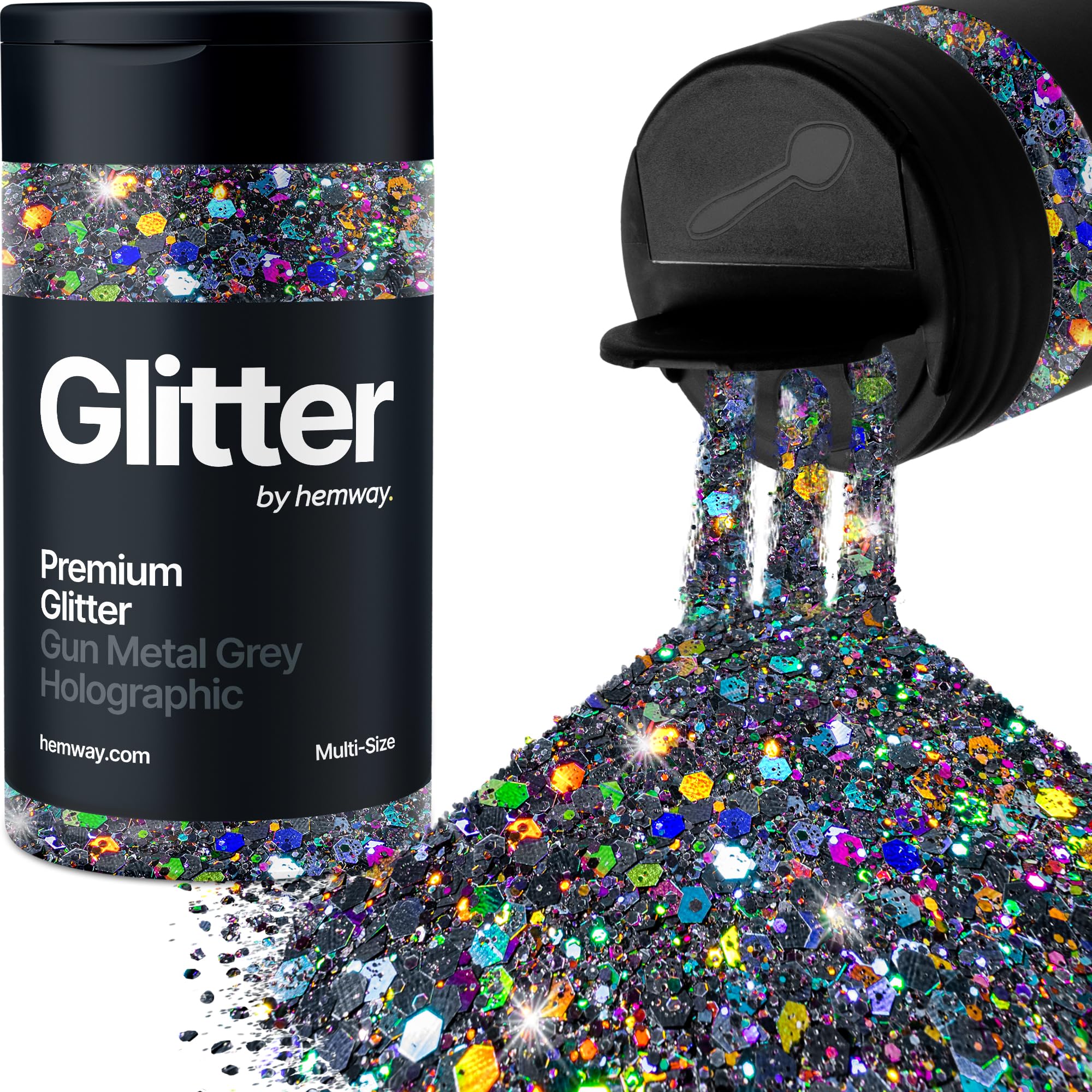 Hemway Gun Metal Grey Holographic Glitter Shaker