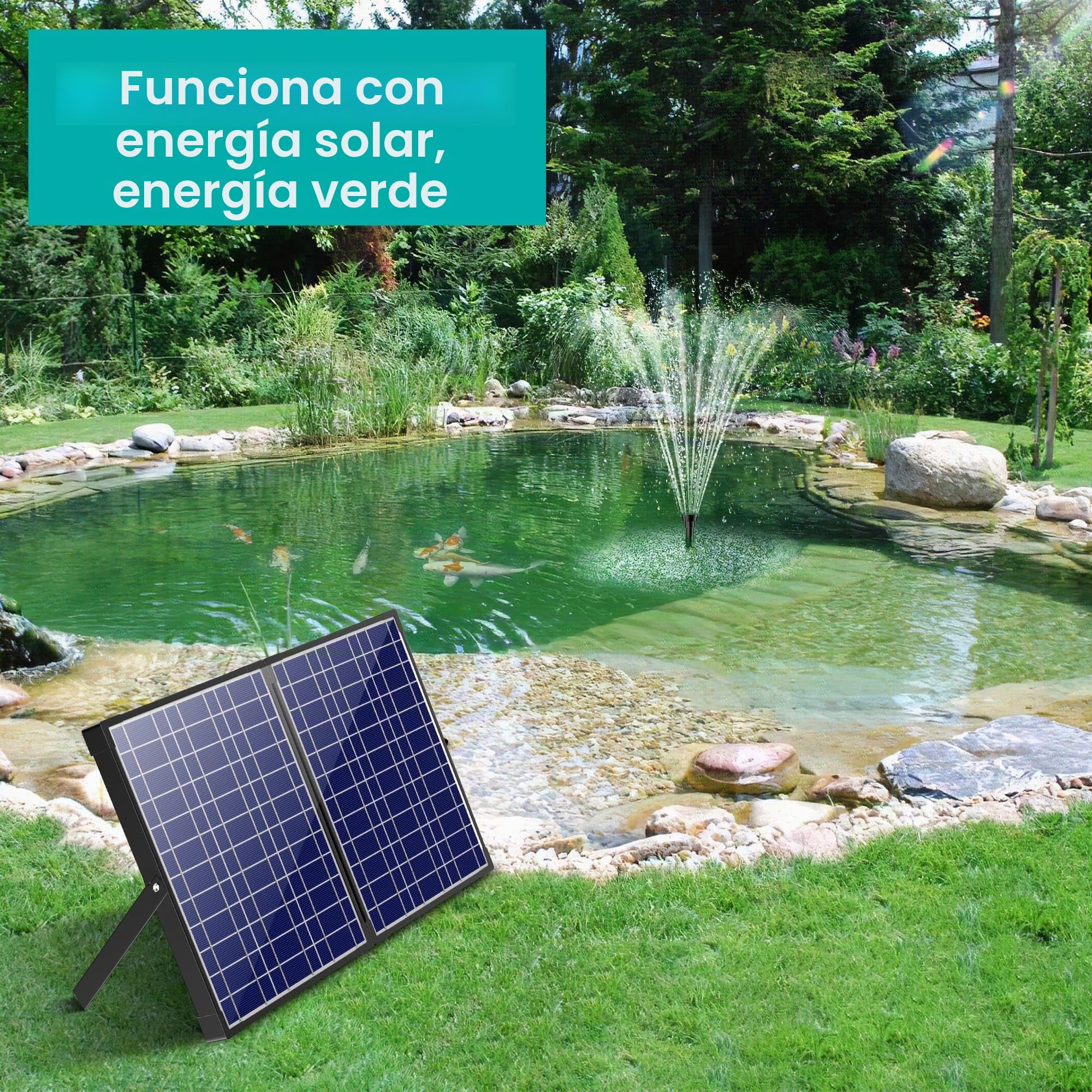 Biling Bomba solar para estanque con filtro, 30 W, 1200 l/h, filtro solar para estanques, juego completo con bomba para estanques y cascadas de hasta 2000 l, fuente solar para exterior, jardín