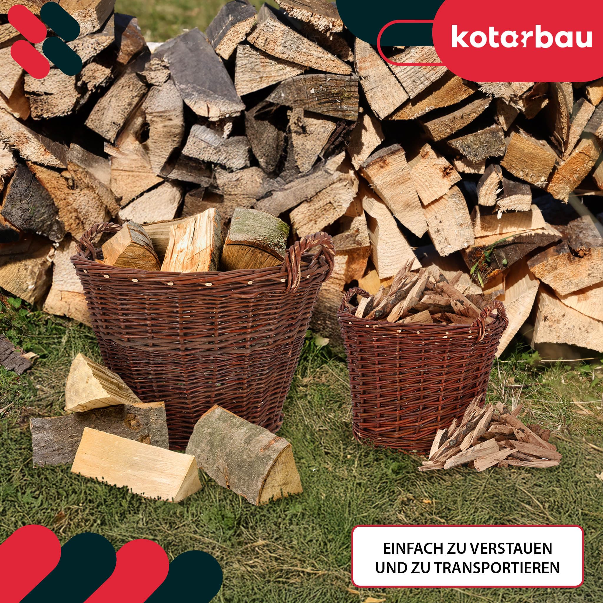 KOTARBAU® 3er Set Weidenkorb mit Griffen - ø 30 cm/ø 40 cm/ø 50 cm - Blumen Korb - Aufbewahrung von Spielzeug - Holzkorb für Kaminholz - Erntekorb aus Weide - Aufbewahrungskörbe - Braun