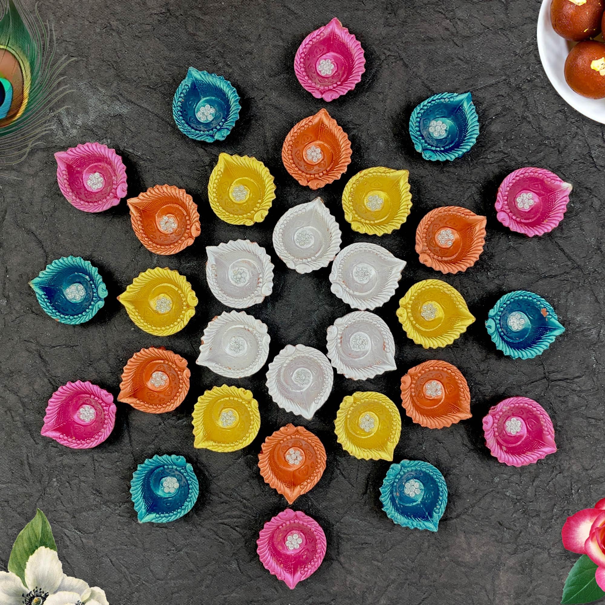 Pack of 30 Diwali Diya - Earther Clay Diya Colorful Handmade - Diyas Diwali Gift Items for Family Friends Corporate -Diya for Pooja - Diwali Decoration