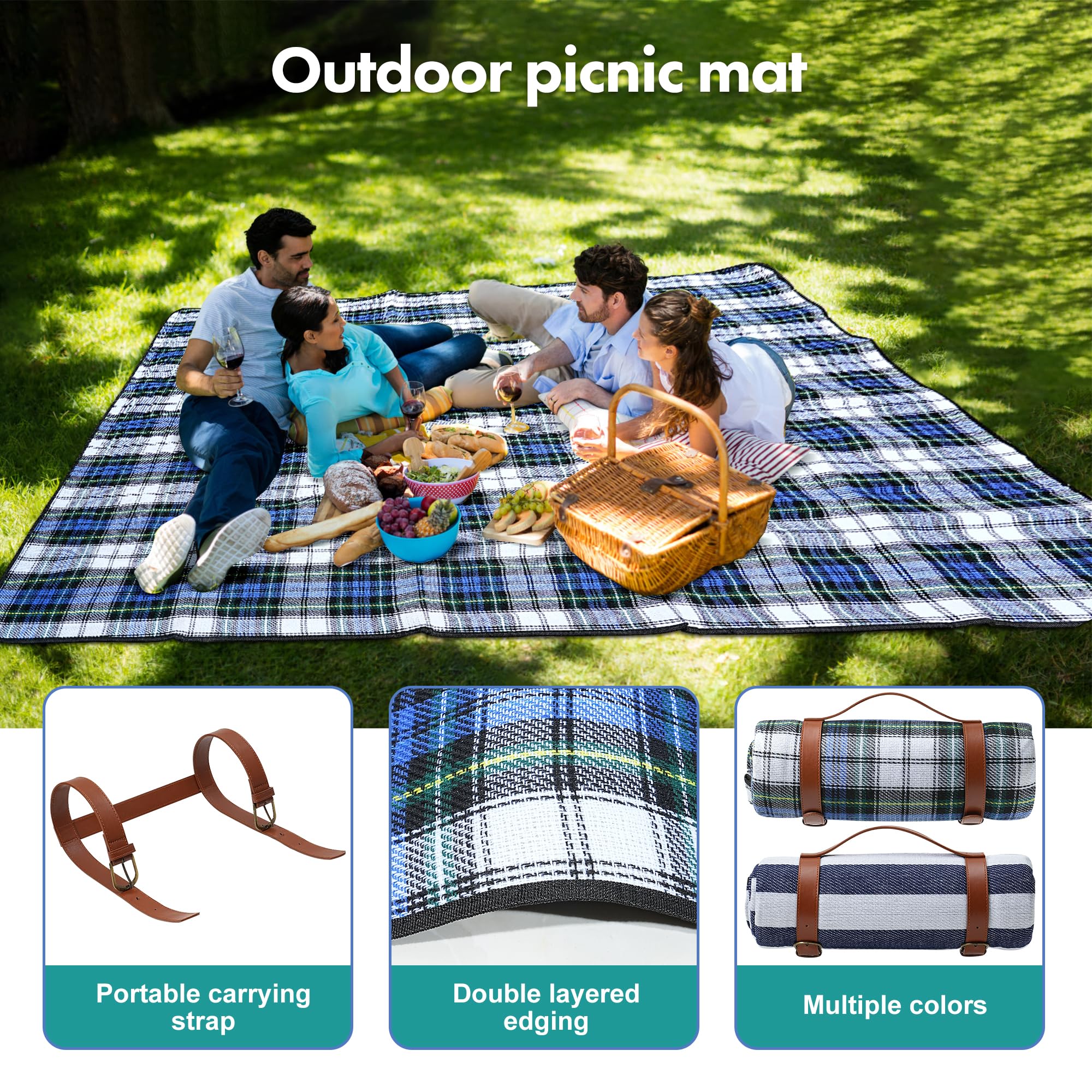 TRIXES Coperta da picnic XL impermeabile con maniglia per trasporto