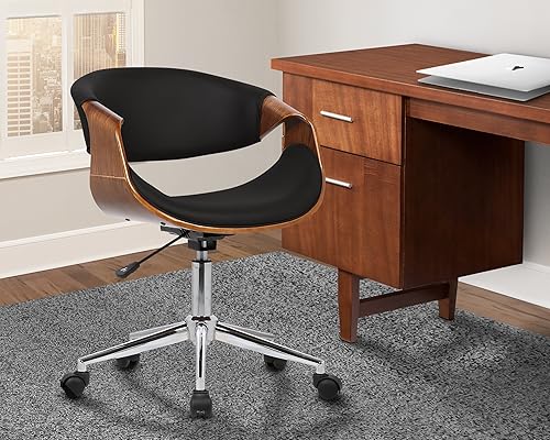 Miniatura 54 de Armen Living LCDAOFCHBL Daphne Silla de oficina de piel sintética negra, con acabado cromado. Bellevue,Cuero de imitación negro,Acabado