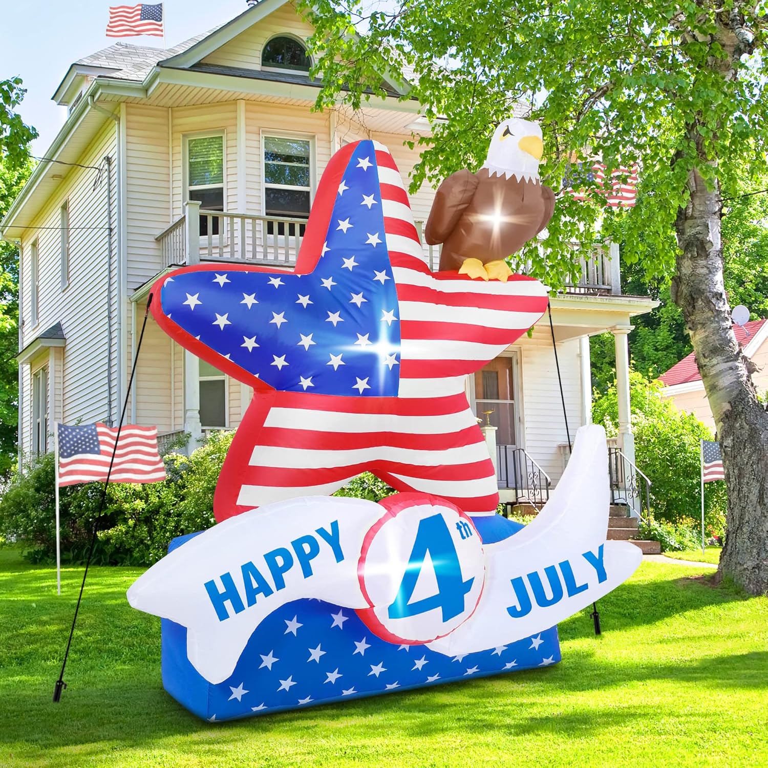 5FT Tall Independence Day Decorations Inflatables, 4th of July Decor American Flag Star and Bald Eagle Patriotic Inflatables Decorations, Memorial Day Decorations Outdoor for Yard Lawn Party Decor : Patio, Lawn & Garden