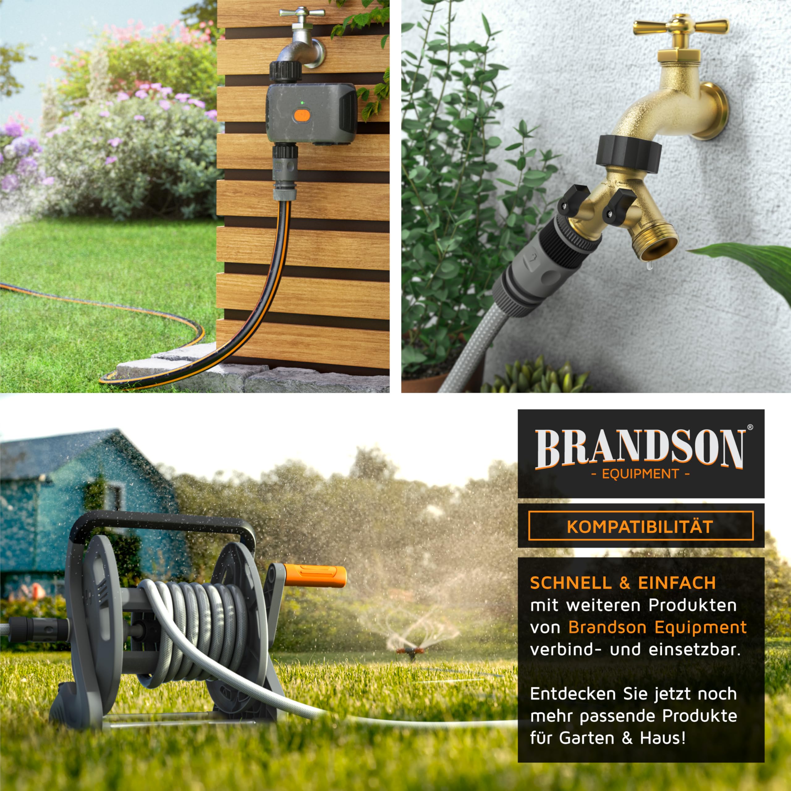 Brandson - Garten Rasensprenger 3/4 Zoll 16 Düsen - Gartensprinkler mit Standfuß – Oszillation-Funktion – Einstellbarer Sprühwinkel kleine Fläche große Flächen – Inkl Adapter 1/2 Zoll