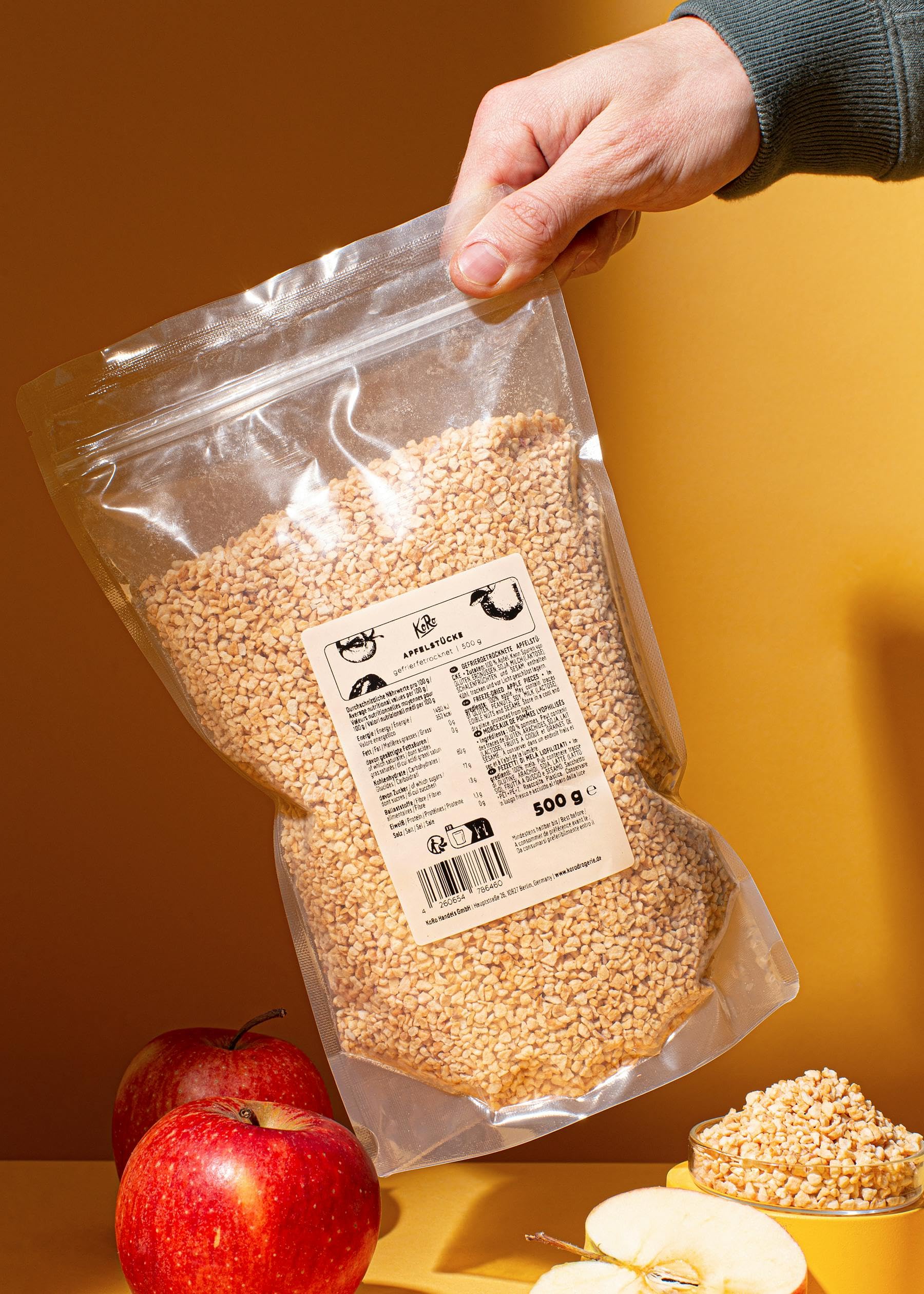 KoRo - Mela liofilizzata a pezzetti 500 g - 100% mela - snack naturale - croccante e dolce - nel porridge, sullo yogurt e in dolci
