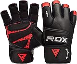 RDX Gants de Musculation Poignet Longue Workout Fitness Gymnastique Entrainement Cuir Maya Hide Powerlifter Halterophilie Gym Gloves Noir M