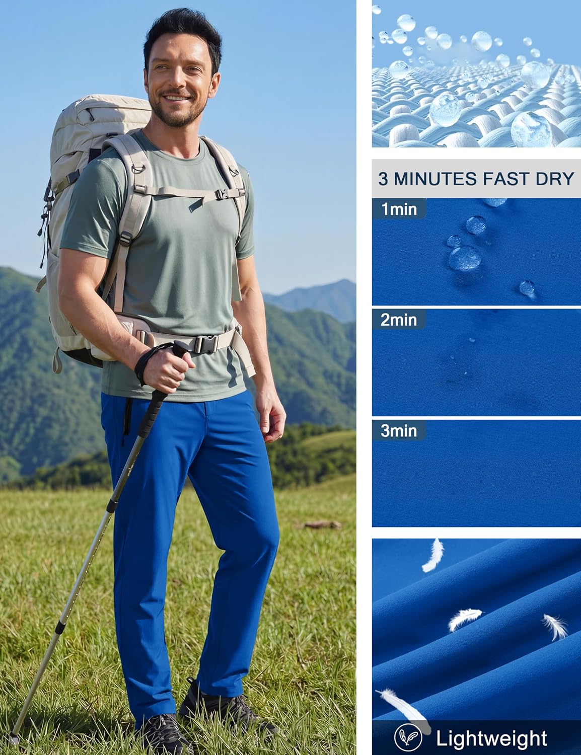 MAGCOMSEN Men's Lightweight Hiking Pants Quick Dry Stretch Running Workout Casual Sweatpants with Zipper Pockets