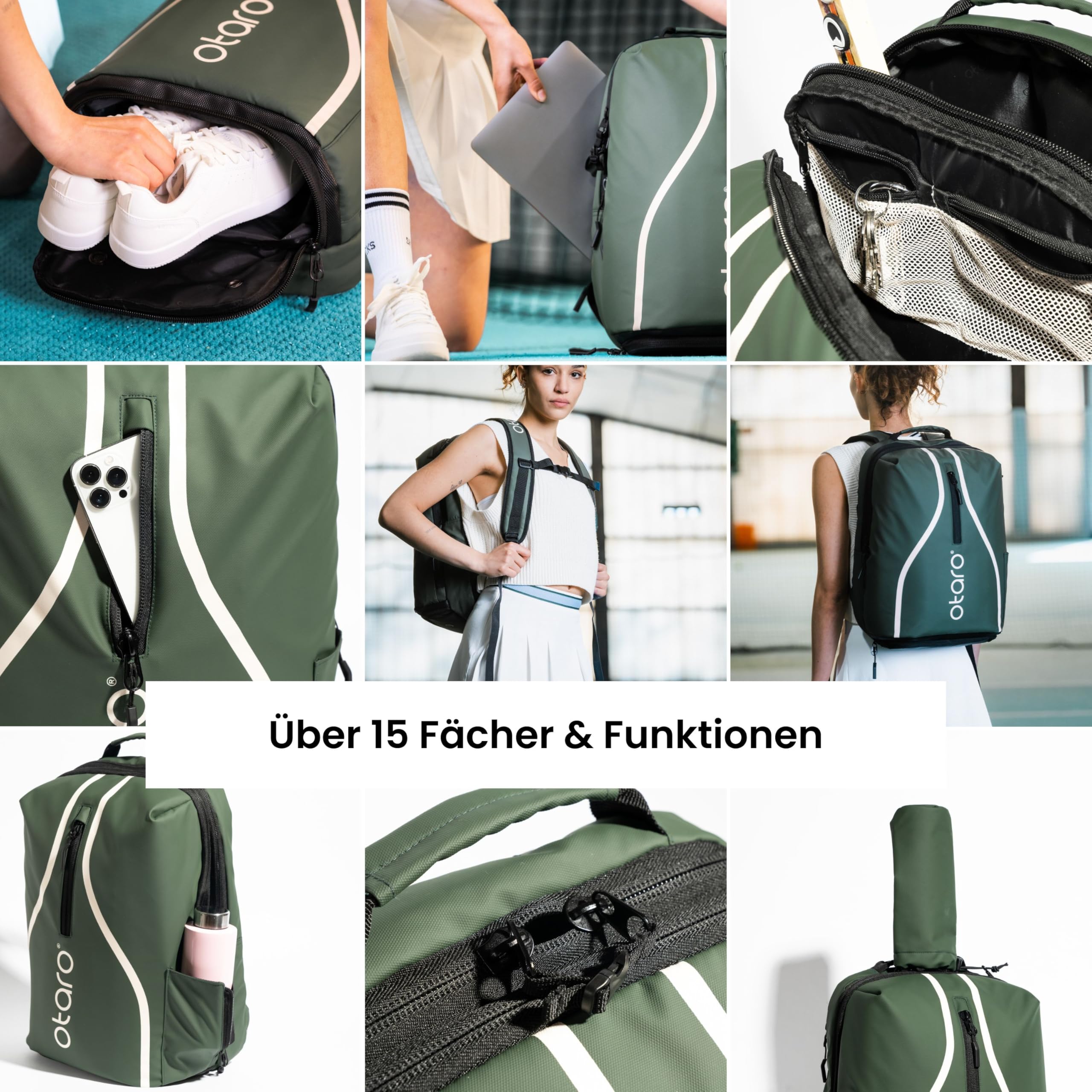 Otaro Tennis Rucksack mit Schuhfach & Laptopfach | 30 L | Tennistasche Herren & Damen inkl. Regenschutz | Tennisschläger Tasche für 2 Rackets | Tennisrucksack Kompakt & Alltagstauglich