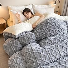 Queen Size Plush Comforter, Geometric Textured Pattern, Ultra Soft Reversible Duvet Insert, Heavy Weight Winter Blanket, 90 x 90 inches, Grey (Gray, Queen (U.S. Standard))