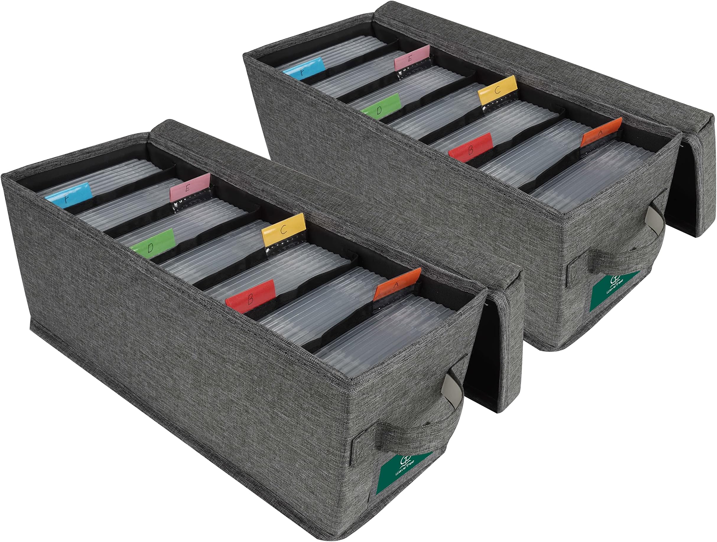 TWAVETREE CD Storage Box with Lid Pack of 2, Practical CD Case Holder Organizer with Index Labels, 14.6 x 5.7 x 6.1 Inches CD Storage Case to Store up to 70 CDs Jewel Cases, and 386 Discs- Grey