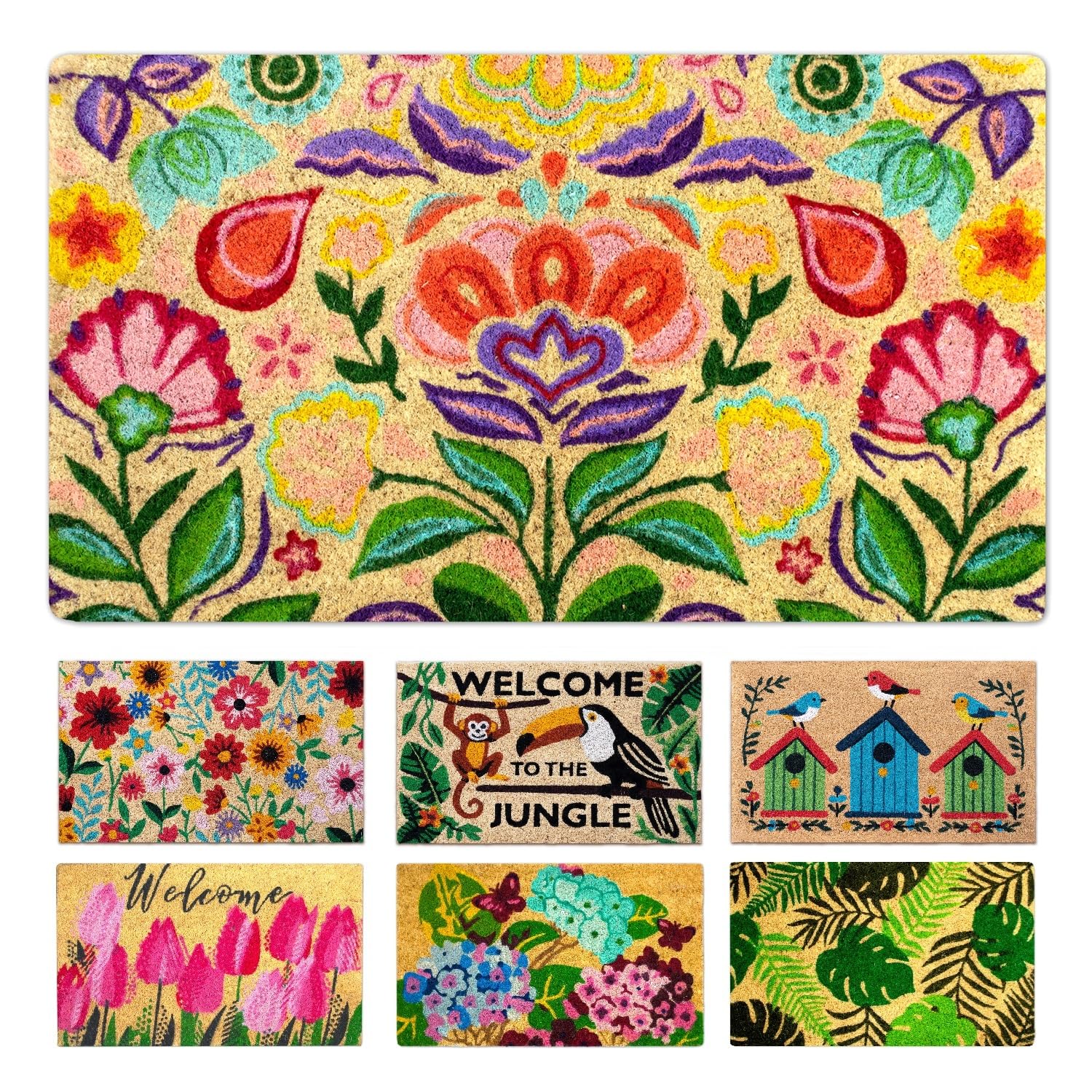 LUA VIKA Coir Doormat, 40x70 (Dalias), Multicolor, Welcome Mat, Non Slip, Machine Made, Rectangular, 1.5 x 40 x 70 cm, 1.39 kg