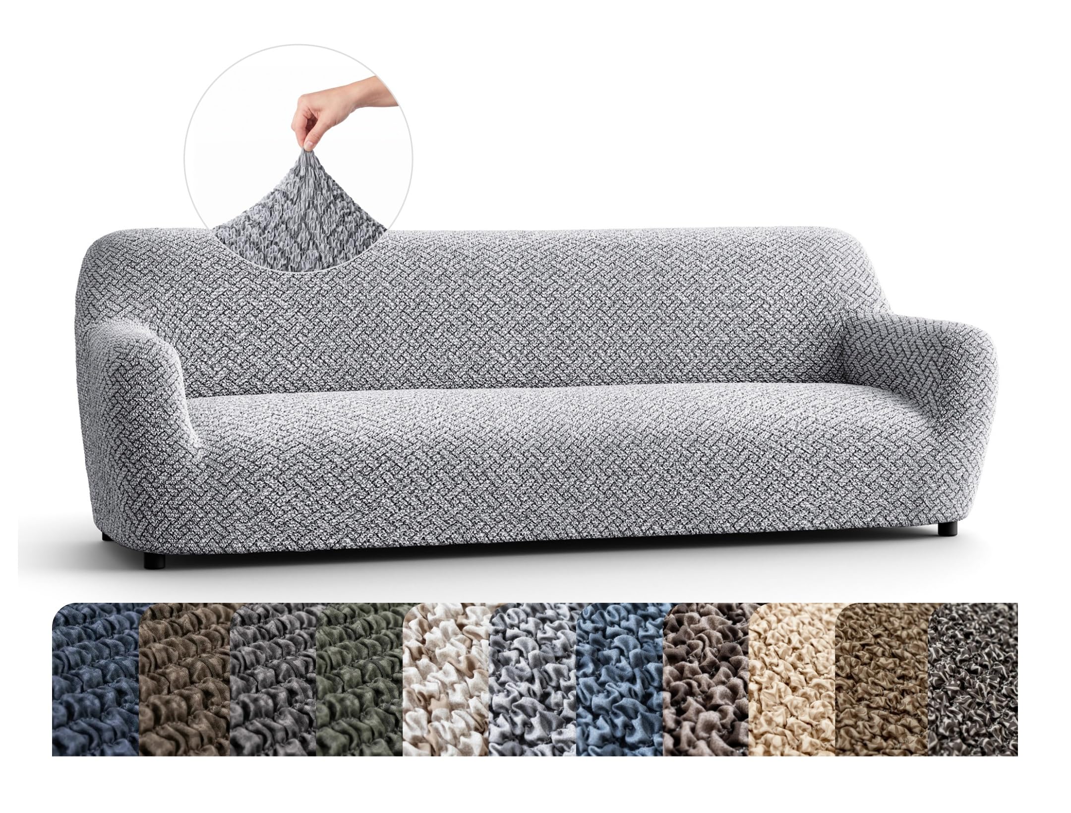 Mamma Mia Covers PAULATO BY GA.I.CO. Sofa Slipcover - Stretch Couch Cover - Stylish Cushion Sofa Cover - Polyester Fabric Slipcover - 1-Piece Form Fit Washable Protector for Pet - Microfibra - Venezia Grey