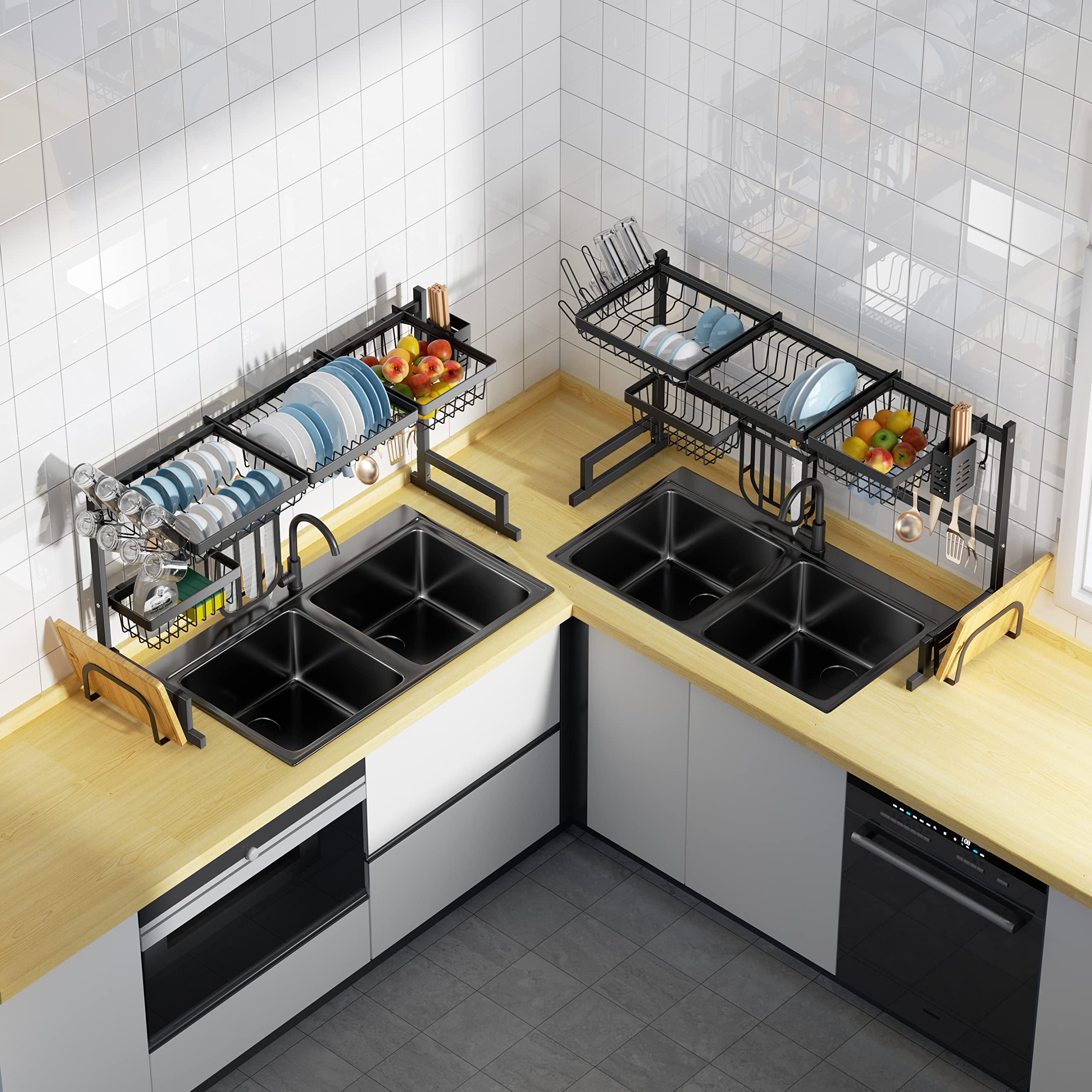 Luchs - Escurreplatos de acero inoxidable, soporte para platos, bandeja para cubiertos, escurreplatos para el fregadero de la cocina, estante para platos, organizador multifuncional para la cocina 65