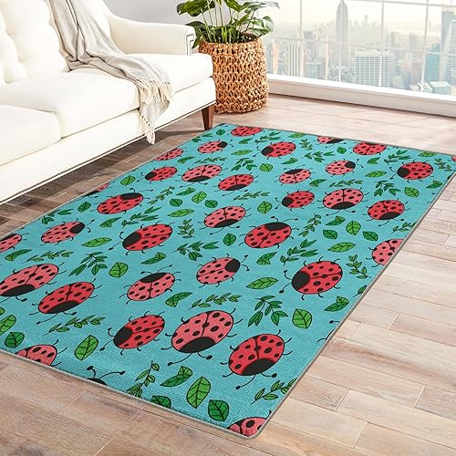 ZDABAOEC Alfombra de mariquita para niños, alfombra de 6 x 8 pies, bonita alfombra de área de insectos para decoración de dormitorio y habitación,