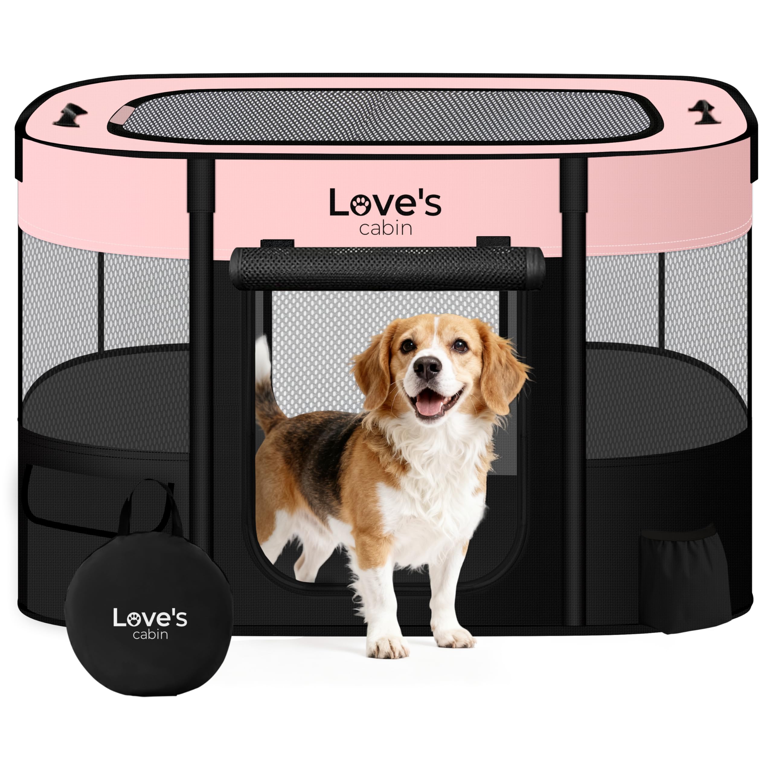 Love's cabin Pet Puppy Dog Playpen, Large Dog Tent Crates Cage Indoor/Outdoor, Portable Exercise Playpen for Dog and Cat, Foldable Pop Up Dog Kennel Playpen with Carring Case (L, Pink)