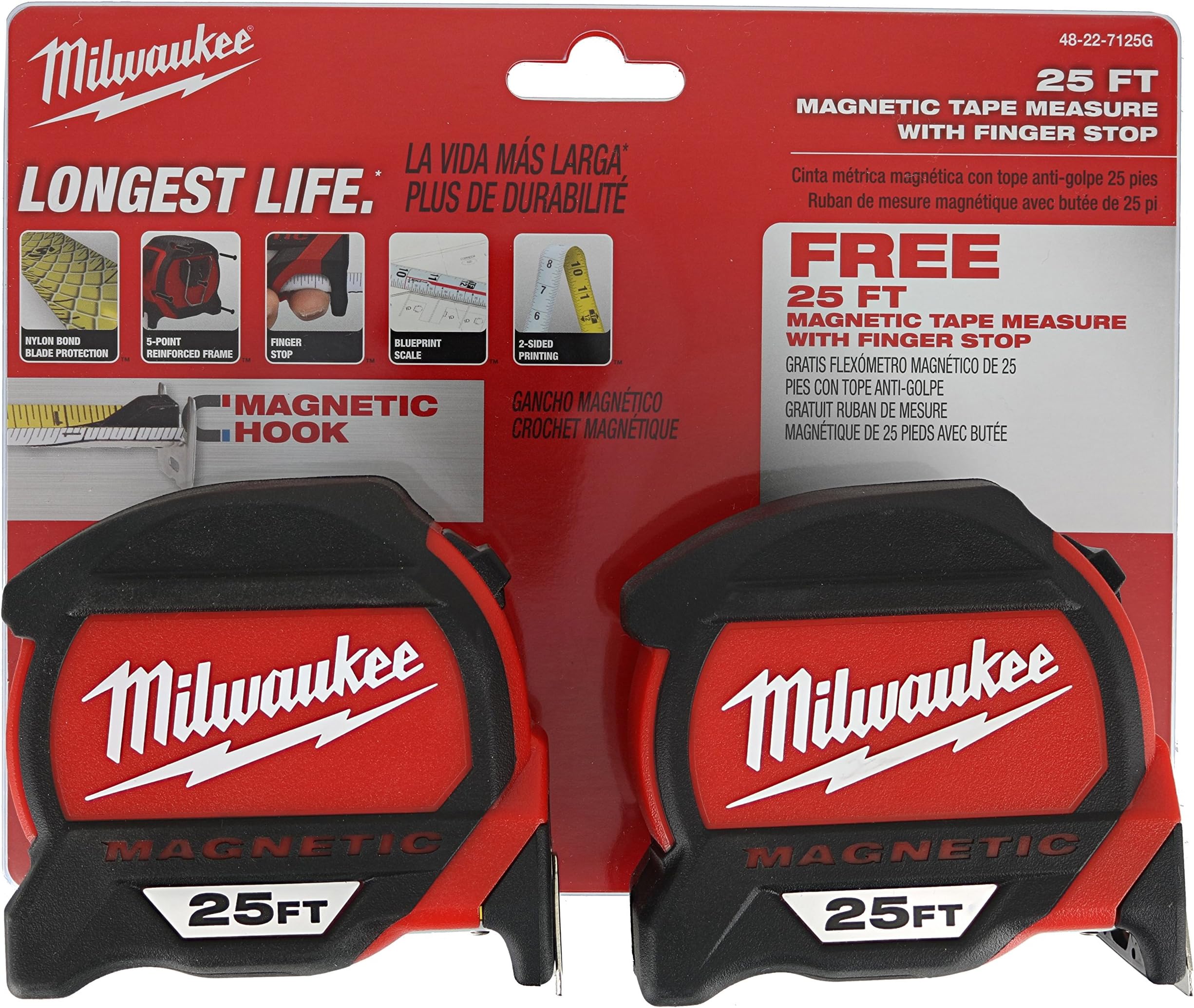 MLW48-22-7125G Magnetic Tape Measure Bogo Pack, 25'