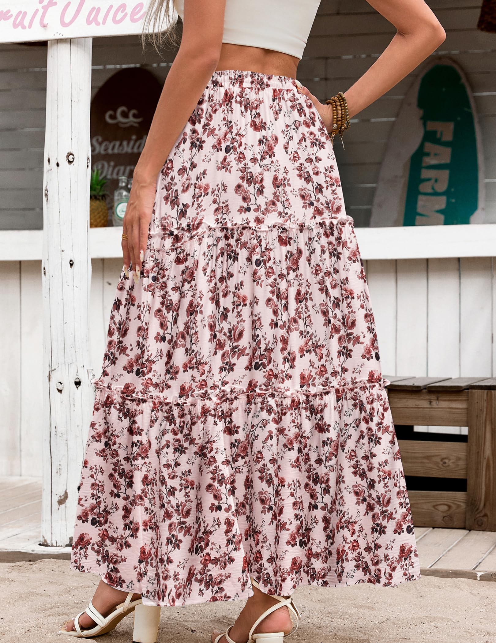 HOTOUCH Gonne da donna elegante maxi gonna elastica a vita alta gonna lunga con tasche casual estate una linea gonne per le donne UK Boho vacanza spiaggia gonna